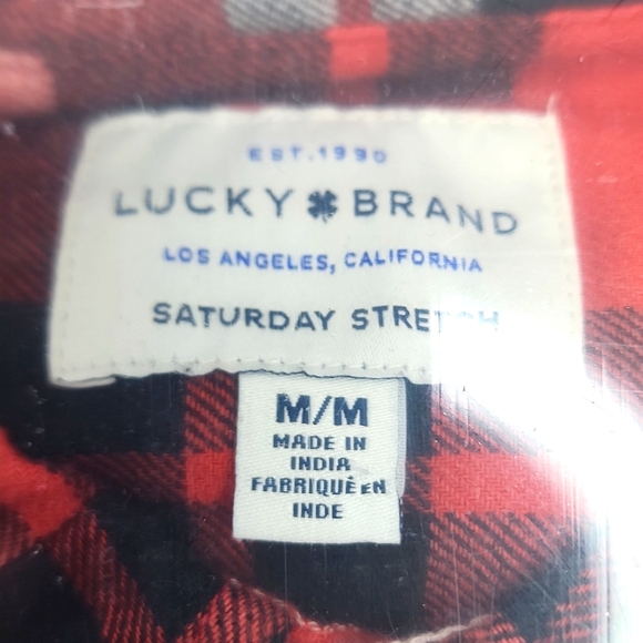 LUCKY BRAND LONG SLEEVES PLAD SHIRT, SIZE MEDIUM, RED BLACK & WHITE - Picture 6 of 7